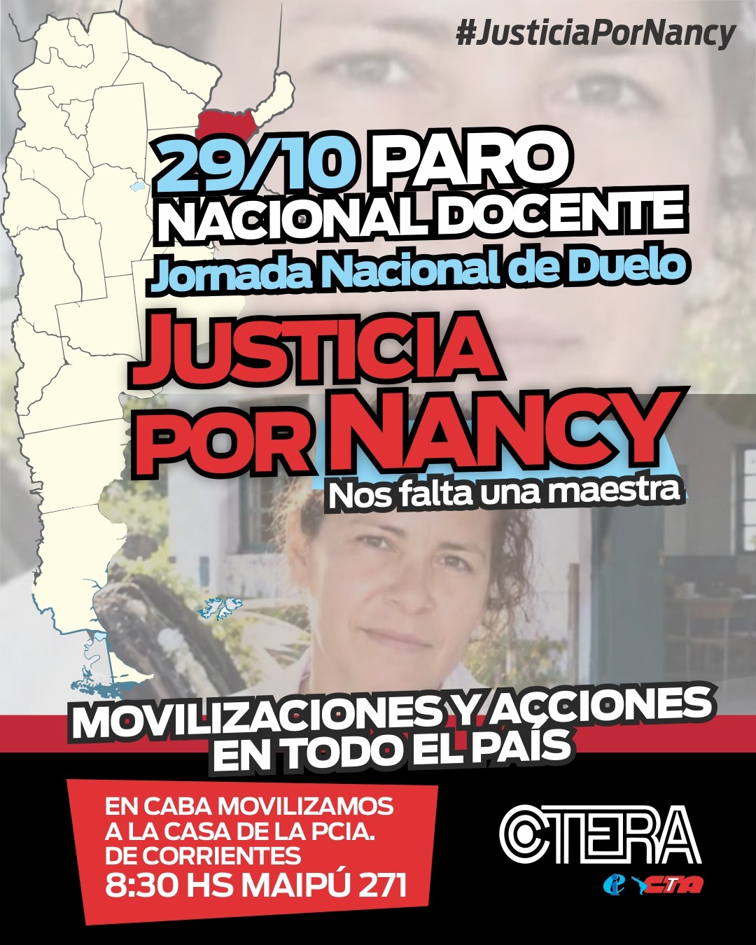 CTERA CONVOCA A JORNADA NACIONAL DE DUELO, PARO NACIONAL Y MOVILIZACIONES EN TODO EL PAÍS PARA EXIGIR JUSTICIA POR NANCY GODOY